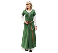 Battle-Merchant AVA - Abito Medievale da Donna in Stile cottardita con Allacciatura - Maniche Corte - Ideale per Costume Vichingo o per Giochi di Ruolo dal Vivo (Larp) - Verde - M
