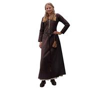 Battle-Merchant AVA - Abito Medievale Stile cottardita con nastrino per Donna - Maniche Lunghe - Ideale per Costume Vichingo o Giochi di Ruolo dal Vivo (Larp) - Marrone - L