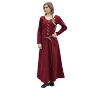 Battle-Merchant AVA - Abito Medievale Stile cottardita con nastrino per Donna - Maniche Lunghe - Ideale per Costume Vichingo o Giochi di Ruolo dal Vivo (Larp) - Borgogna - XL