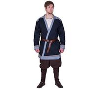 Battle-Merchant Björn - Cappotto vichingo a portafoglio da uomo - maniche lunghe, lunghezza al ginocchio - per giochi di ruolo dal vivo (LARP), carnevale - blu scuro - M
