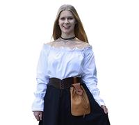 Battle-Merchant Blusa Medievale Stile Gitana - Maniche Lunghe e Spalle Scoperte - Bianco Sporco, Nero, Bianco - dalla S alla XXL - Bianco - L