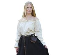 Battle-Merchant Blusa Medievale Stile Gitana - Maniche Lunghe e Spalle Scoperte - Bianco Sporco, Nero, Bianco - dalla S alla XXL - Bianco Sporco - XXL