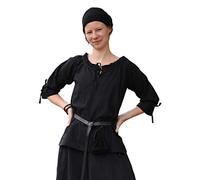 Battle-Merchant - Camicetta Medievale Birga in Cotone con Maniche a 3/4 - Abbigliamento Donna - Nero - L