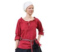 Battle-Merchant - Camicetta Medievale Birga in Cotone con Maniche a 3/4 - Abbigliamento Donna - Rosso - M