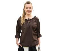 Battle-Merchant Camicetta medievale Birga, maniche a 3/4, camicetta rinascimentale, costume da pirata, camicia rinascimentale da donna, Marrone, M