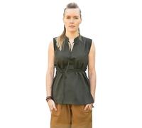 Battle-Merchant - Camicetta medievale senza maniche Levke, camicia con lacci, abito di tartaruga, larp, vichingo, pirata, verde oliva, XXL