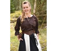 Battle-Merchant Camicia Medievale Birga con Maniche 3/4 Marrone Viking Donna