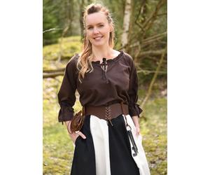 Battle-Merchant Camicia Medievale Birga con Maniche 3/4 Marrone Viking Donna