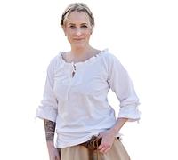 Battle-Merchant Camicia medievale Birga in cotone con maniche a 3/4 - abbigliamento medievale da donna, diversi colori e dimensioni, bianco, 3XL