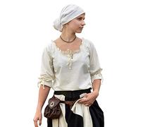 Battle-Merchant Camicia Medievale Birga per Donna - Maniche a 3/4 - Cotone - Bianco Sporco - M