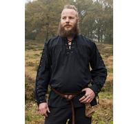 Battle-Merchant Medioevo Camicia Corvin Con Allacciatura, Nero