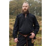 Battle-Merchant Camicia Medievale Corvin Con Lacci, Nera