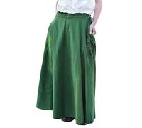 Battle-Merchant - Gonna Medievale Lunga da Donna - Taglio Ampio - Cotone - per Giochi di Ruolo dal Vivo (Larp) - Verde - XXL