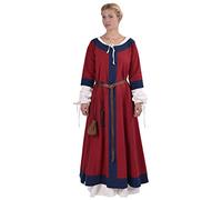 Battle-Merchant Gudrun - Vestito Medievale Lungo da Donna - in Cotone - Ideale per Costumi Vichinghi, Giochi di Ruolo dal Vivo (Larp) - Rosso/Blu - S