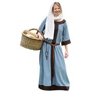Battle-Merchant Gudrun - Vestito Medievale Lungo da Donna - in Cotone - Ideale per Costumi Vichinghi, Giochi di Ruolo dal Vivo (Larp) - Grigio-Azzurro/Marrone - XXL