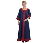 Battle-Merchant Gudrun - Vestito Medievale Lungo da Donna - in Cotone - Ideale per Costumi Vichinghi, Giochi di Ruolo dal Vivo (Larp) - Blu/Rosso - XXL