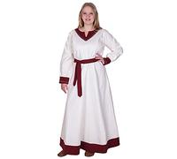 Battle-Merchant Jona - Abito Medievale a Maniche Lunghe con Cintura - Cotone - Donna - Ideale per Giochi di Ruolo dal Vivo (Larp) e Costume di Carnevale - Bianco Sporco/Vinaccia - L