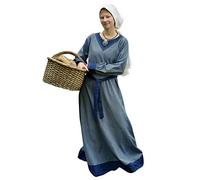 Battle-Merchant Jona - Abito Medievale a Maniche Lunghe con Cintura - Cotone - Donna - Ideale per Giochi di Ruolo dal Vivo (Larp) e Costume di Carnevale - Grigio-Azzurro/Grigio - XL