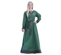Battle-Merchant Jona - Abito Medievale a Maniche Lunghe con Cintura - Cotone - Donna - Ideale per Giochi di Ruolo dal Vivo (Larp) e Costume di Carnevale - Verde - S