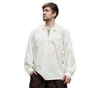 Battle-Merchant Ludwig - Camicia Medievale da mercante - Uomo - Abbigliamento da Vichingo per Giochi di Ruolo dal Vivo (Larp) - Bianco Sporco - S