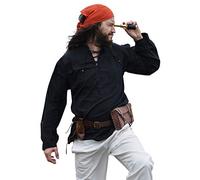 Battle-Merchant Ludwig - Camicia Medievale da mercante - Uomo - Abbigliamento da Vichingo per Giochi di Ruolo dal Vivo (Larp) - Nero - XL