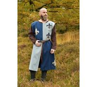 Battle-Merchant Mantello Medievale Con Giglio, Mi-Parti, Blu-Grigio Blu