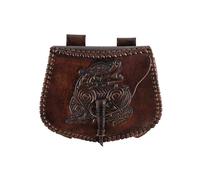 Battle-Merchant | Marsupio medievale con drago goffrato in pelle | Marsupio per uomo e donna in marrone | Borsa in pelle per cintura