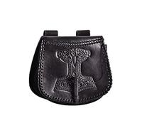 Battle-Merchant Marsupio medievale con martello di Thor in pelle goffrata | Marsupio per uomo e donna in nero | Borsa in pelle per la cintura