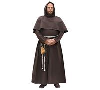 Battle-Merchant - tonaca da monaco con cappuccio e cordoncino - nero o marrone - costume medioevale o per giochi di ruolo dal vivo (LARP) - Marrone - XXL