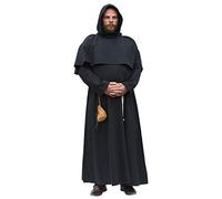 Battle-Merchant - tonaca da monaco con cappuccio e cordoncino - nero o marrone - costume medioevale o per giochi di ruolo dal vivo (LARP) - Nero - XXL