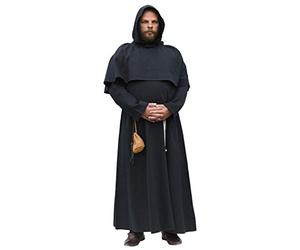 Battle-Merchant - tonaca da monaco con cappuccio e cordoncino - nero o marrone - costume medioevale o per giochi di ruolo dal vivo (LARP) - Nero - S/M