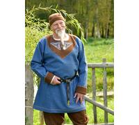 Battle-Merchant Tunica In Lana Per Vichinghi Esben Con Ricamo, Blu-Marrone