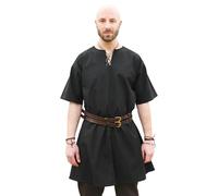 Battle-Merchant - Tunica Medievale a Maniche Corte Jasper da Uomo - Camicia vichinga - Vestizione Medievale - Medioevo, Larp, Nero, XXL