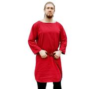 Battle-Merchant - Tunica Medievale a Maniche Lunghe in Cotone - Camicia Romana - Camicia vichinga - Larp - Rosso - XL