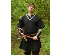 Battle-Merchant Mittelalter-Tunika Ailrik Con Bordura, Manica Corta, Nero