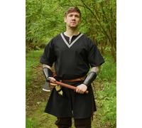 Battle-Merchant Tunica Medievale Ailrik Con Bordo, Maniche Corte, Nera