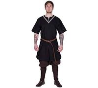 Battle-Merchant Tunica medievale Ailrik | Tunica in cotone con bordo da uomo | Nero/Marrone/Blu/Verde S/M/L/XL/XXL, Nero , 5XL