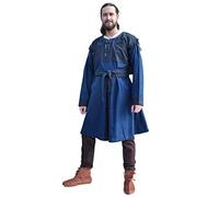 Battle-Merchant Tunica Medievale Bent con Maniche Rimovibili - Cotone - Costume Medievale/Vichingo per Giochi di Ruolo dal Vivo (Larp) - Blu/Blu Scuro - XXL