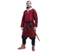 Battle-Merchant Tunica Medievale da Uomo Albrecht - con Bordi Intrecciati e Maniche Lunghe in Cotone - Ideale Come Costume Vichingo per Giochi di Ruolo dal Vivo (Larp) - Rosso o Blu - S-XXL
