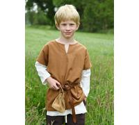 Battaglia Merchant Bambini Mittelalter-Tunika Linus, Manica Corta, Marrone-Beige
