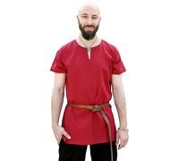 Battle-Merchant - Tunica Medievale Sigmund - da Uomo - Maniche Corte - Camicia Larp per Guerrieri, Cavalieri, Vichinghi - Rosso - L