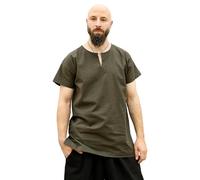 Battle-Merchant - Tunica Medievale Sigmund - da Uomo - Maniche Corte - Camicia Larp per Guerrieri, Cavalieri, Vichinghi - Verde Oliva - XL