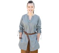 Battle-Merchant - Tunica medievale Ylva per le donne, camicia di stile medievale, vestito di tartaruga, LARP, vichinghi, pirata, costume, grigio blu, XL
