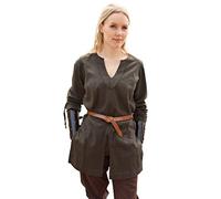 Battle-Merchant - Tunica Medievale Ylva da Donna, Sciancrata - Camicia, Abito da Damigella, Larp, vichinga, Pirata, Costume - Verde Oliva - 3XL