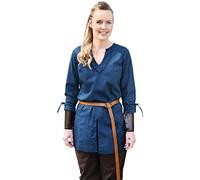 Battle-Merchant - Tunica Medievale Ylva da Donna, Sciancrata - Camicia, Abito da Damigella, Larp, vichinga, Pirata, Costume - Blu - M