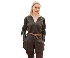 Battle-Merchant - Tunica Medievale Ylva da Donna, Sciancrata - Camicia, Abito da Damigella, Larp, vichinga, Pirata, Costume - Verde Oliva - 3XL