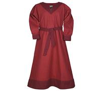 Battle-Merchant - Vestito Medievale/Vichingo per Bambina - con Cintura - Rosso/Borgogna - 9-11 Anni