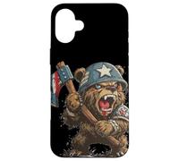 Battle Ready Bear Costume con ascia per gli amanti degli orsi Custodia per iPhone 16 Plus