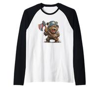 Battle Ready Bear Costume con Ascia per Gli Amanti degli orsi Maglia con Maniche Raglan