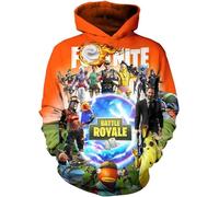 Battle Royale Game Pullover Ragazzi Felpa con Cappuccio Unisex 3D Stampato Anime Felpe Ragazze Pullover Manica Lunga Felpa con Cappuccio, Arancione, 160